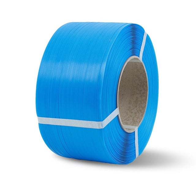 Blauwe PP-band 12mm x 0.55mm, 3000 meter per rol, verpakt per 2 rollen, geschikt voor handmatig en machinaal omsnoeren.